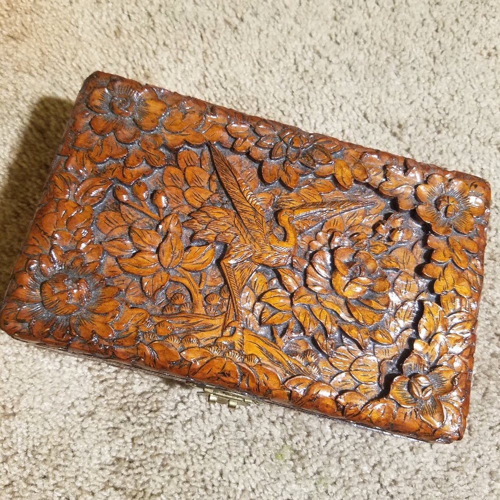 Carved wooden jewelry box